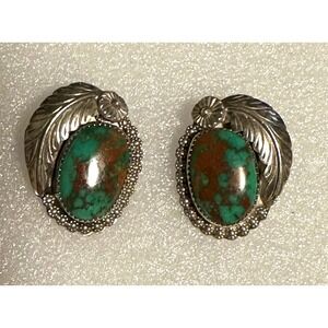 Navajo Sterling Silver & Turquoise Earrings signed LAC Native American